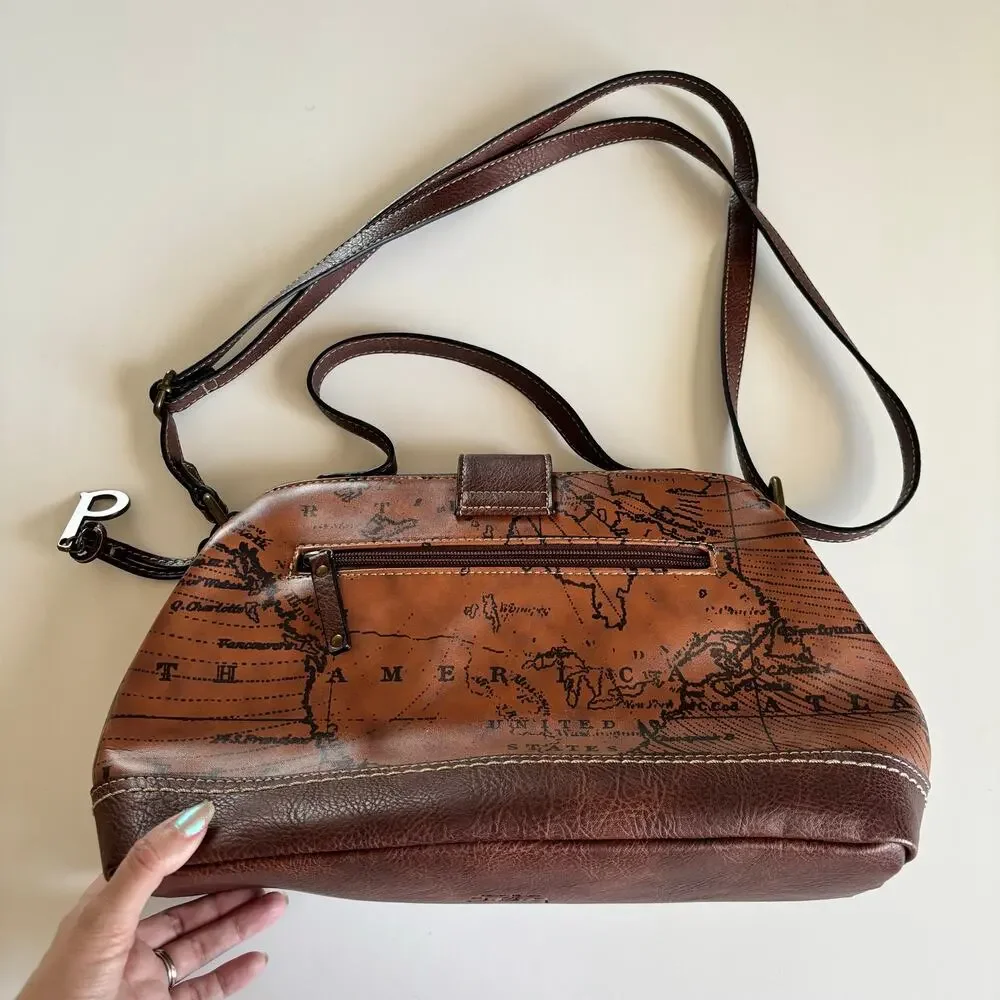 B.O.C Born Concepts World Map Faux Leather Purse Over The Shoulder Handbag Boho